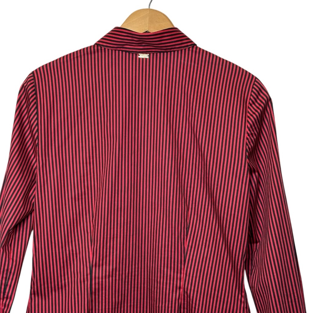 ST. JOHN SPORT Black & Red Stripe Button Down Long Sleeve Top Size 2 - Picture 6 of 13